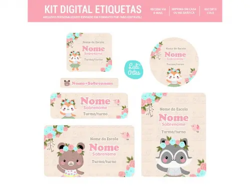 Etiqueta Escolar Digital Bichinhos da Floresta