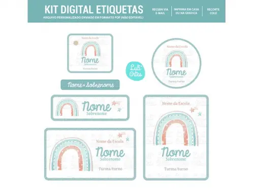 Etiqueta Escolar Digital Boho Rainbow