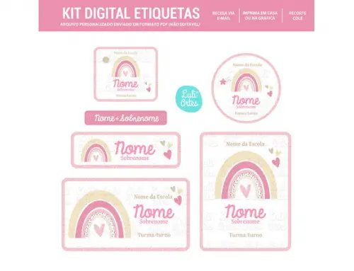 Etiqueta Escolar Digital Boho Rainbow