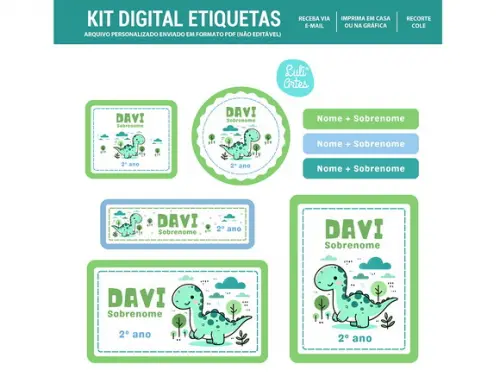 Etiqueta Escolar Digital Dinossauro