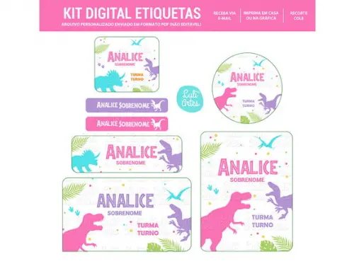 Etiqueta Escolar Digital Dinossauro