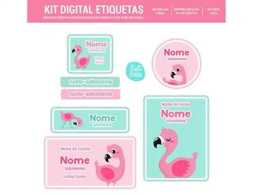 Etiqueta Escolar Digital Flamingo