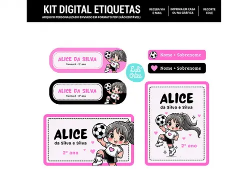 Etiqueta Escolar Digital Futebol Menina