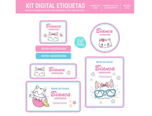 Etiqueta Escolar Digital Gatinha