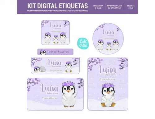 Etiqueta Escolar Digital Pinguim