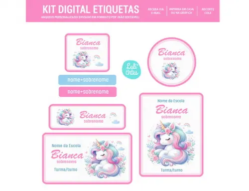 Etiqueta Escolar Digital Unicórnio