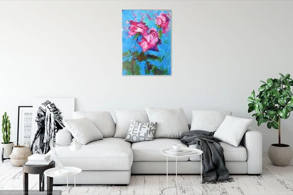 8quadros Decorativos Pintura em Tela Floral Rosas Vermelhas