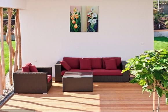 Kit Quadros Pintura em Tela Floral Tulipas Copos de Leite