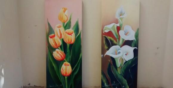 Kit Quadros Pintura em Tela Floral Tulipas Copos de Leite
