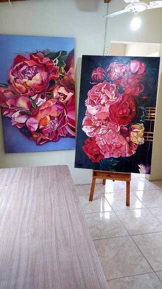 Par de Quadros Decorativos Floral Peonias Presente de Natal