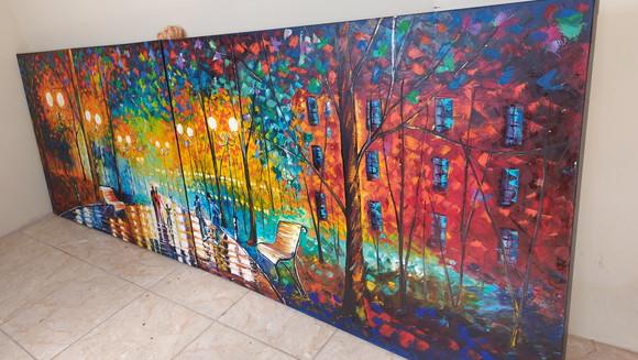 Par de Quadros Decorativos Paisagem Pintura em Tela Família