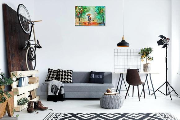 Quadro Abstrato Moderno Casal com Cão Presente de Natal