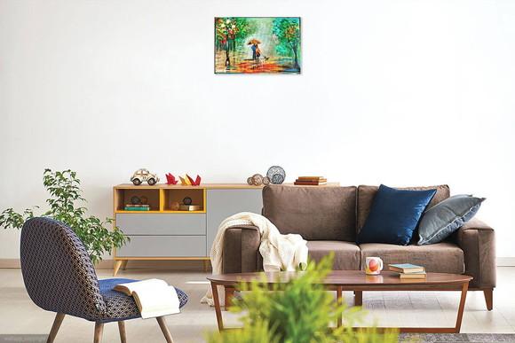 Quadro Abstrato Moderno Casal com Cão Presente de Natal
