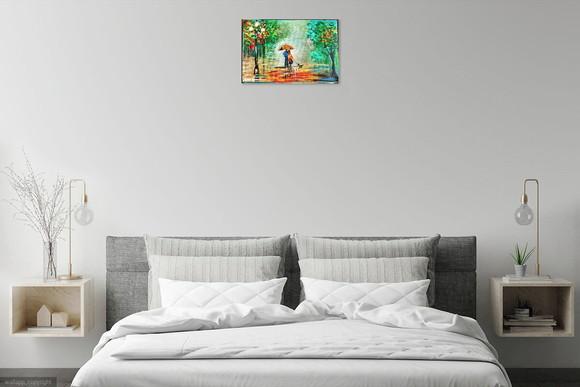 Quadro Abstrato Moderno Casal com Cão Presente de Natal