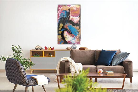 Quadro Abstrato Moderno Multicor para Sala Presente de Natal