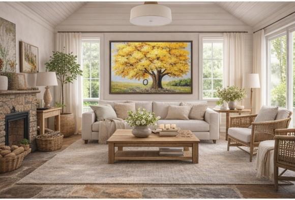 Quadro Crianças Brincando Ipê Amarelo Presente de Natal
