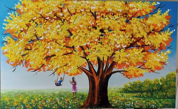 Quadro Crianças Brincando Ipê Amarelo Presente de Natal