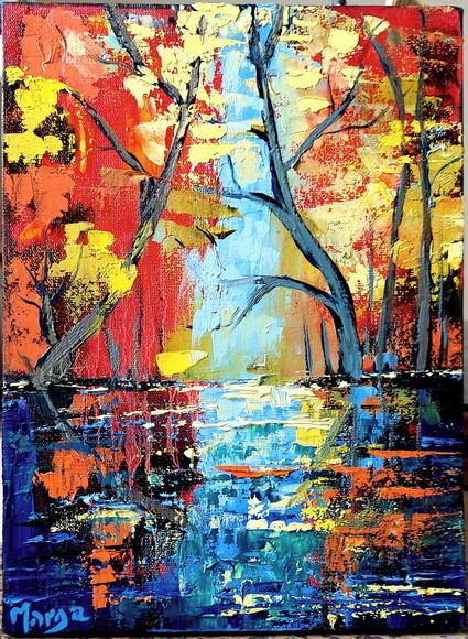 Quadro Decorarivo Paisagem com Lago Outono Presente de Natal