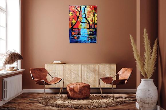 Quadro Decorarivo Paisagem com Lago Outono Presente de Natal