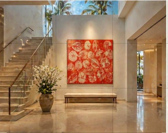 Quadro Decorativo Abstrato Moderno Folhas Presente de Natal