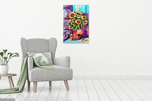 Quadro Decorativo Floral Girassol no Vaso Presente de Natal