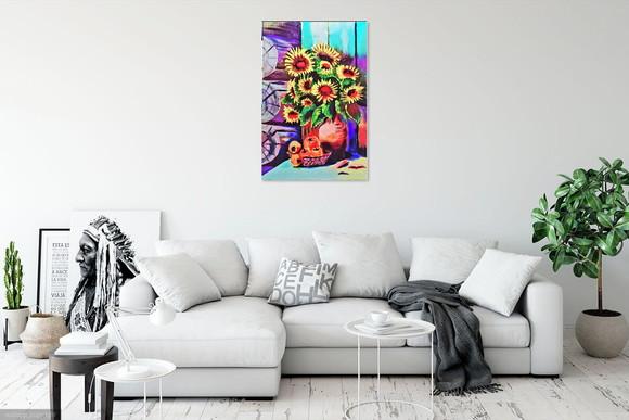 Quadro Decorativo Floral Girassol no Vaso Presente de Natal