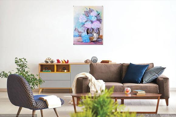 Quadro Decorativo Floral Hortênsias Lilás Presente de Natal