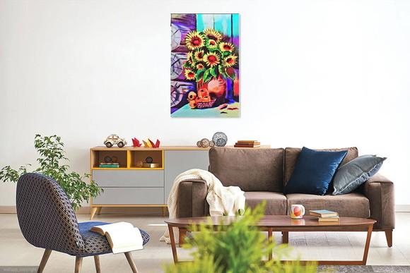 Quadro Decorativo Floral Girassol no Vaso Presente de Natal