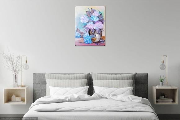 Quadro Decorativo Floral Hortênsias Lilás Presente de Natal
