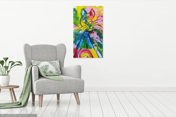 Quadro Decorativo Gato Abstrato Amo Animal Presente de Natal