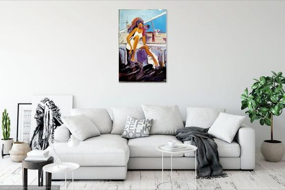 Quadro Decorativo Mulher Gato Branco Vinho Presente de Natal