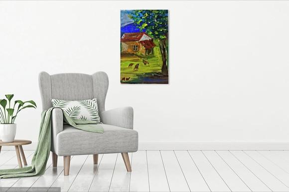 Quadro Decorativo Paisagem Campo Galinhas Presente de Natal