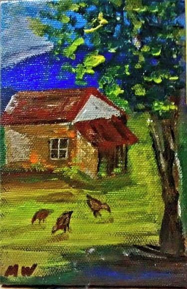 Quadro Decorativo Paisagem Campo Galinhas Presente de Natal