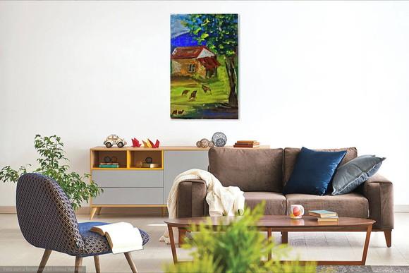 Quadro Decorativo Paisagem Campo Galinhas Presente de Natal
