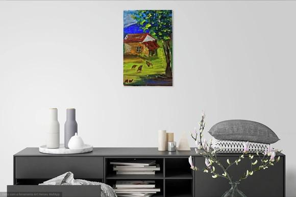Quadro Decorativo Paisagem Campo Galinhas Presente de Natal