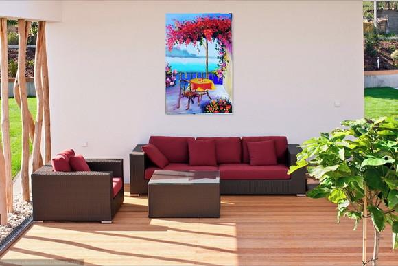 Quadro Decorativo Paisagem Mar Buganvillea Presente de Natal