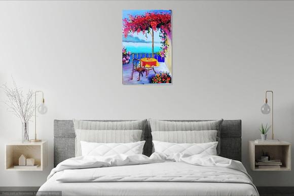Quadro Decorativo Paisagem Mar Buganvillea Presente de Natal