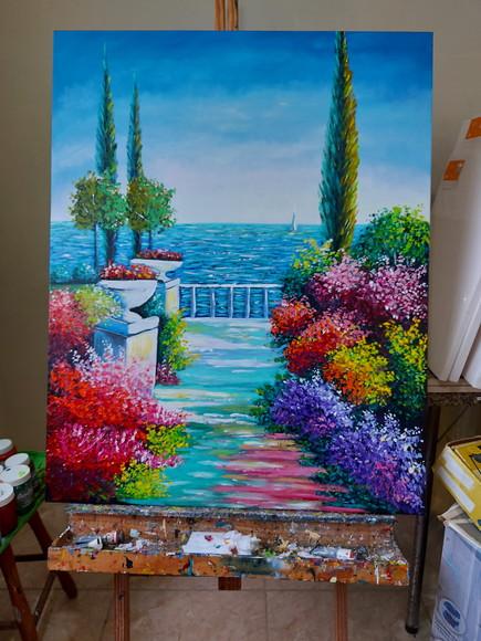 Quadro Decorativo Paisagem Mar Jardim Presente de Natal