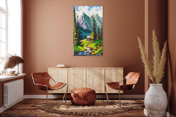 Quadro Decorativo Paisagem Montanha Riacho Presente de Natal