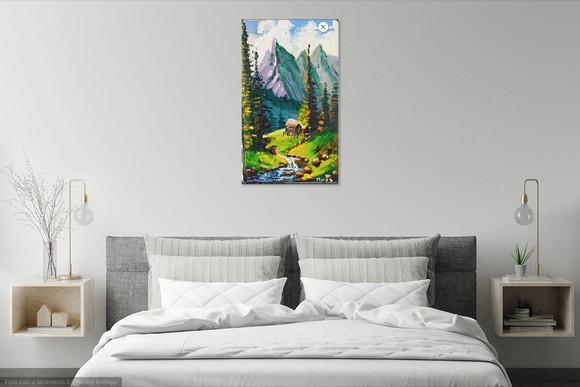 Quadro Decorativo Paisagem Montanha Riacho Presente de Natal