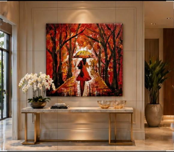Quadro Decorativo Paisagem Mulher na Chuva Presente de Natal