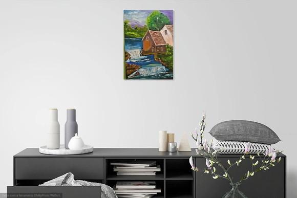 Quadro Decorativo Paisagem Rio Cascatinha Presente de Natal