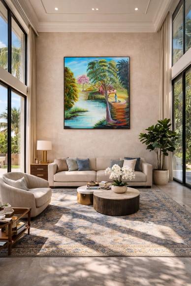Quadro Decorativo Paisagem Rio Mulher Dog Presente de Natal