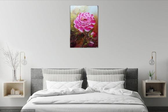 Quadro Decorativo para Sala e Quarto Pintura em Tela Rosa