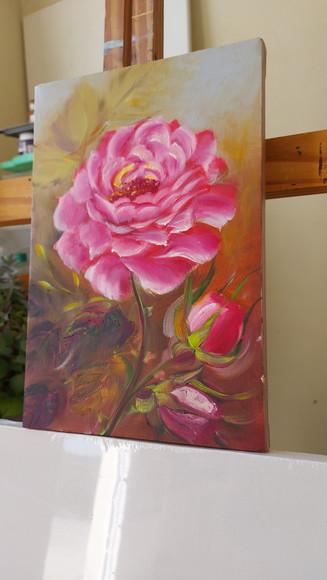 Quadro Decorativo para Sala e Quarto Pintura em Tela Rosa