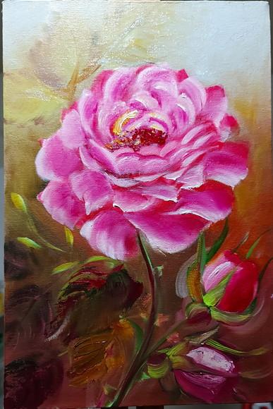 Quadro Decorativo para Sala e Quarto Pintura em Tela Rosa