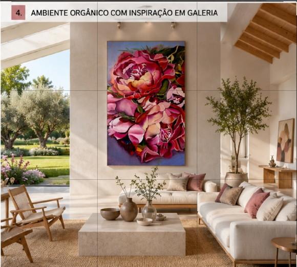 Quadro Decorativo para Sala Floral Peonia Presente de Natal