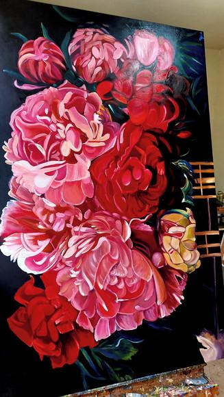 Quadro Decorativo para Sala Floral Peonias Presente de Natal