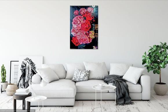 Quadro Decorativo para Sala Floral Peonias Presente de Natal