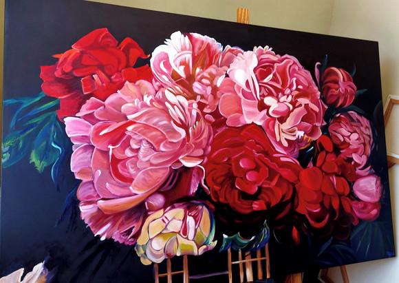 Quadro Decorativo para Sala Floral Peonias Presente de Natal